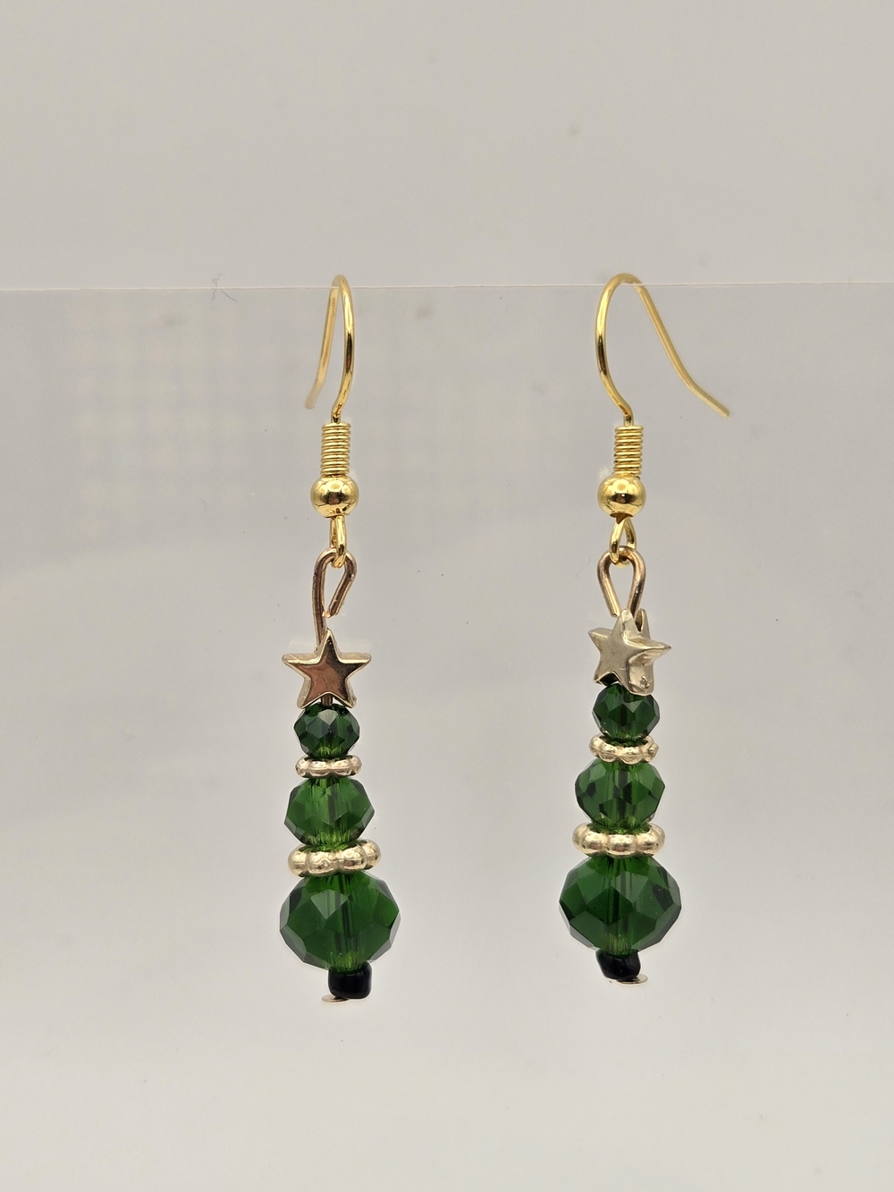 Gold-Tone Star Drop Tree Earrings with Faceted Green Beads